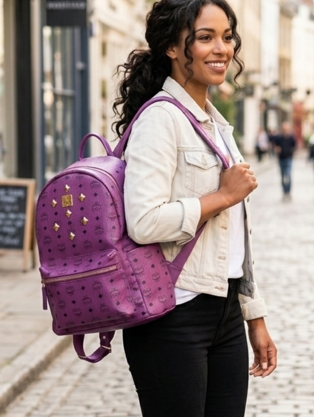 Purple faux leather backpack